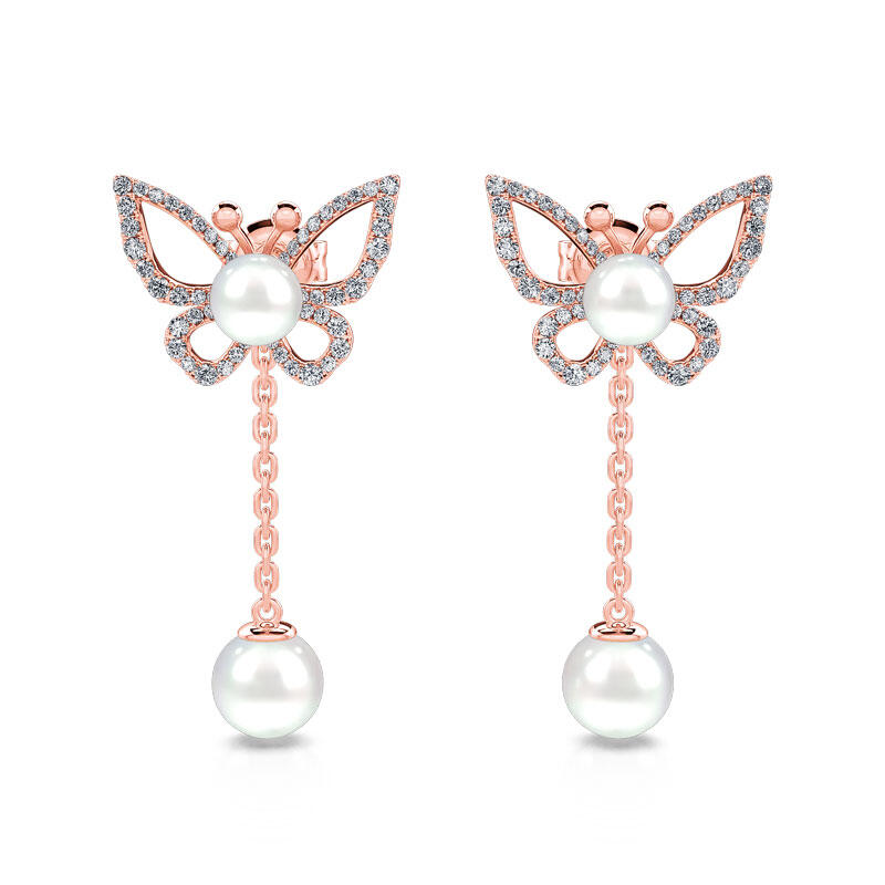 Jeulia Cultured Pearl Butterfly Sterling Silver Earrings
