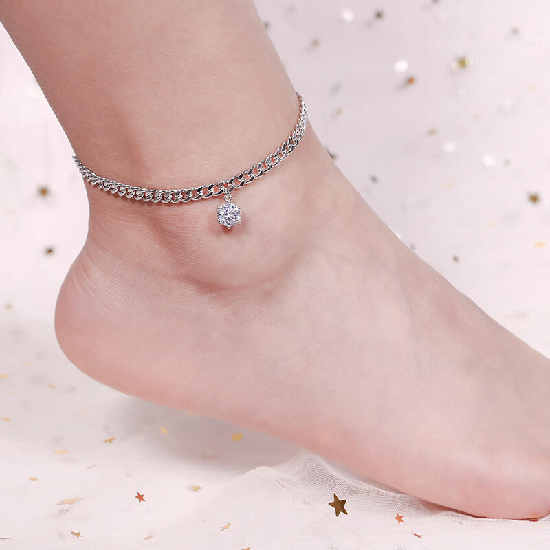 Jeulia Simple Design Round Cut Sterling Silver Anklet
