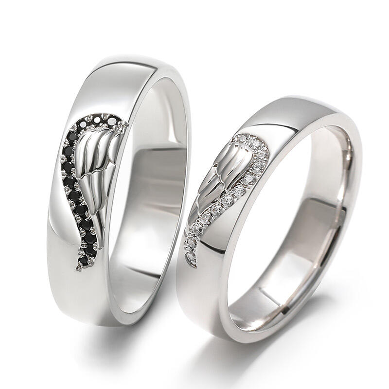 Jeulia Angel Wings Creative Engraved Sterling Silver Couple Rings