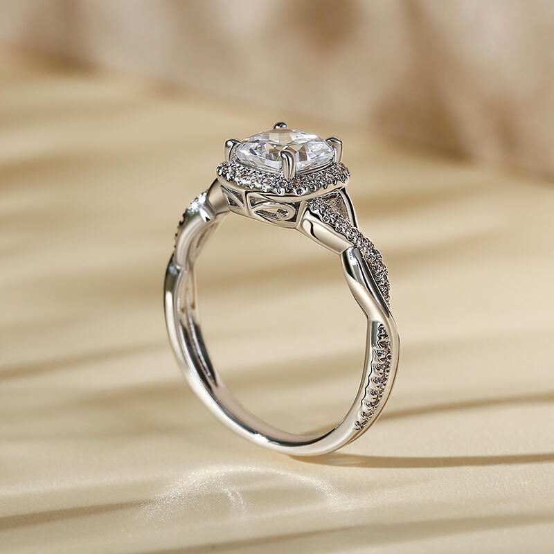 Jeulia Moissanite 10K/14K/18K Guld Platina Twist Halo Ringar med kuddslipning