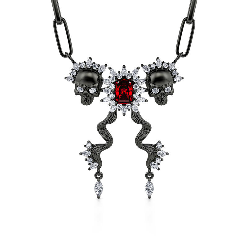 Jeulia "Death Stare" Two Skull Design Sterling Silver Jewelry Set