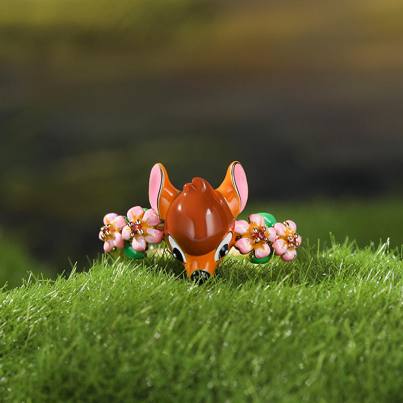 Jeulia "Like a Crown" Forest Deer Flower Enamel Sterling Silver Ring