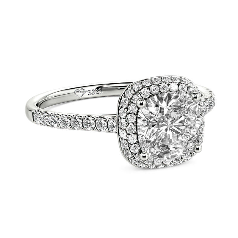 Jeulia Cushion Cut Halo Sterling Silver Engagement Ring