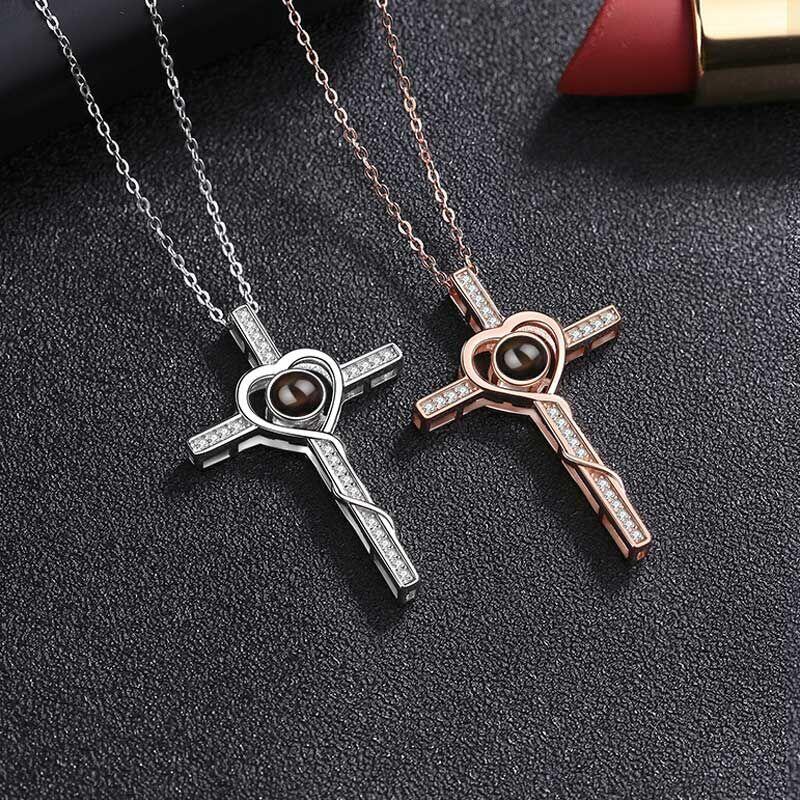 クロス ハート 写真入れ 投影 ネックレス ジュエリーセット クマの