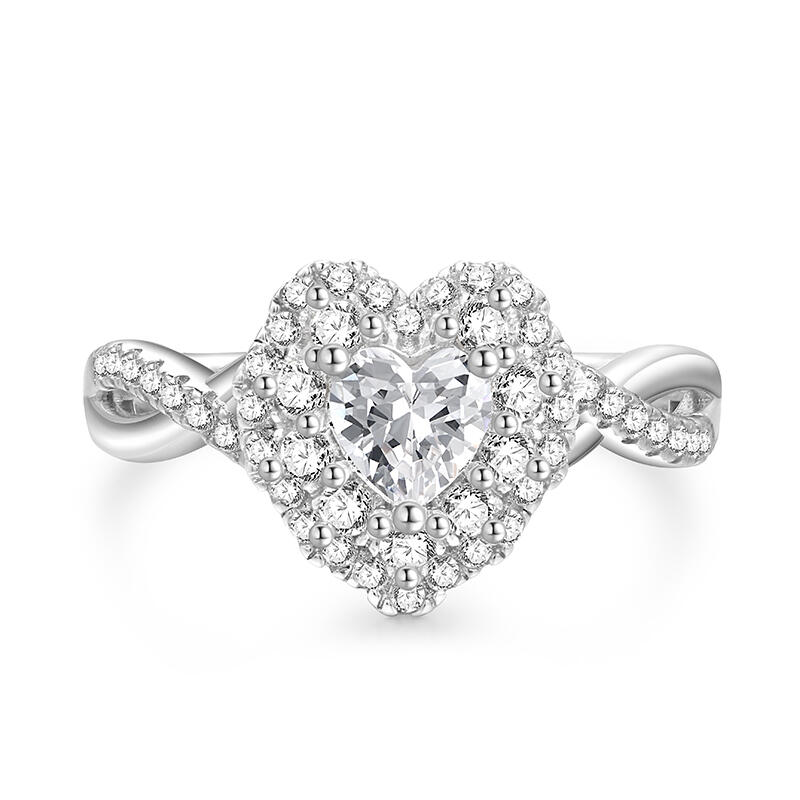 Jeulia Anillo de Compromiso Personalizado Halo con Diseño de Torsión y Corazón en Plata Esterlina
