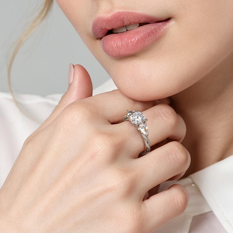 "Love Is Sweet" Round Cut Three Stone Engagement Ring