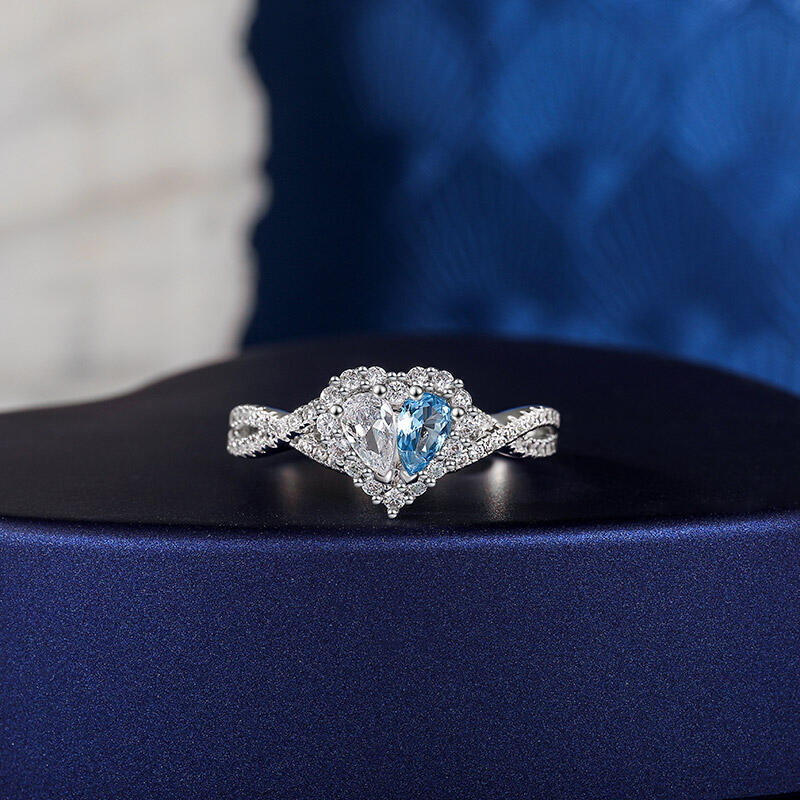 Jeulia Halo Double Pear Cut Custom Heart Promise Ring with Twist Band