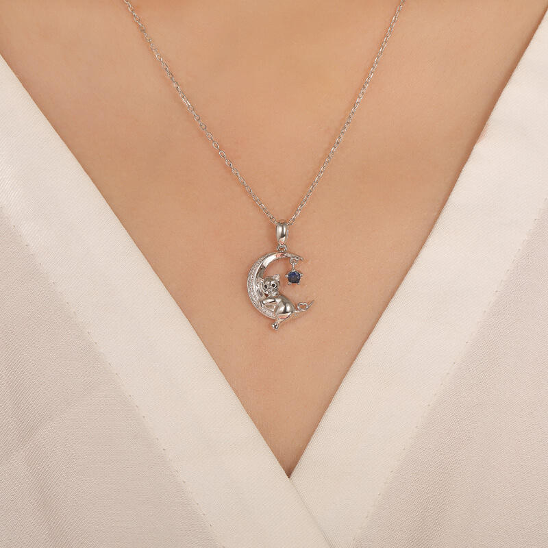 Jeulia Moon Huggers Colgante de Gato con Piedra de Nacimiento Redonda Personalizado