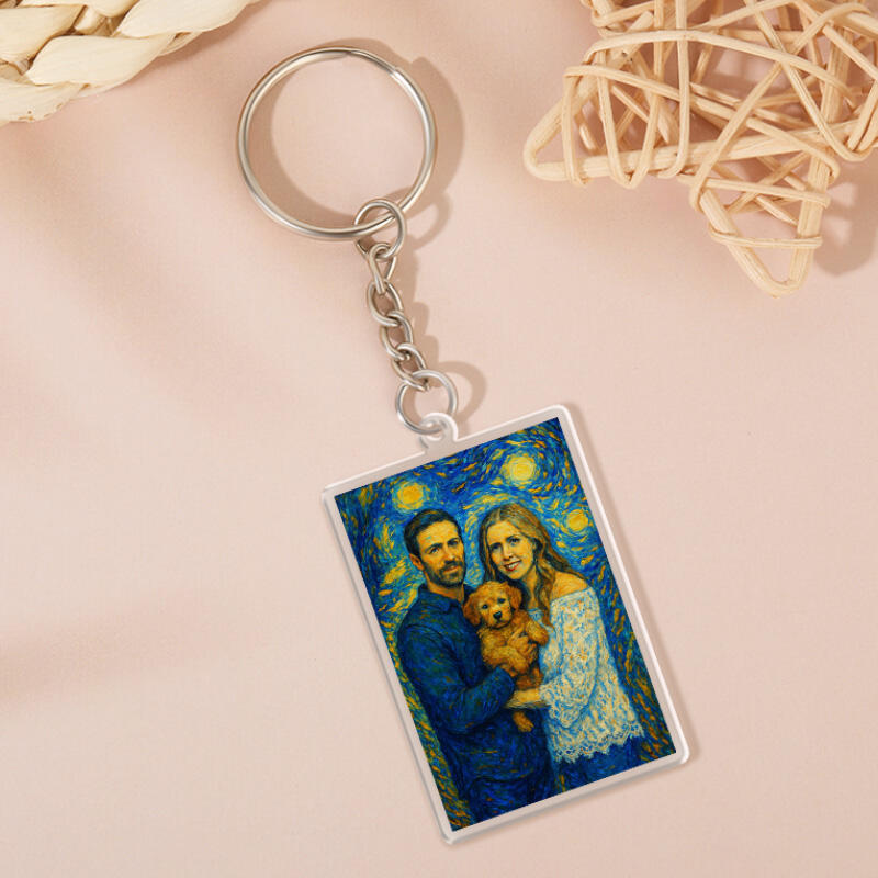 Llavero con foto de estilo de dibujos animados personalizado, regalo para la familia