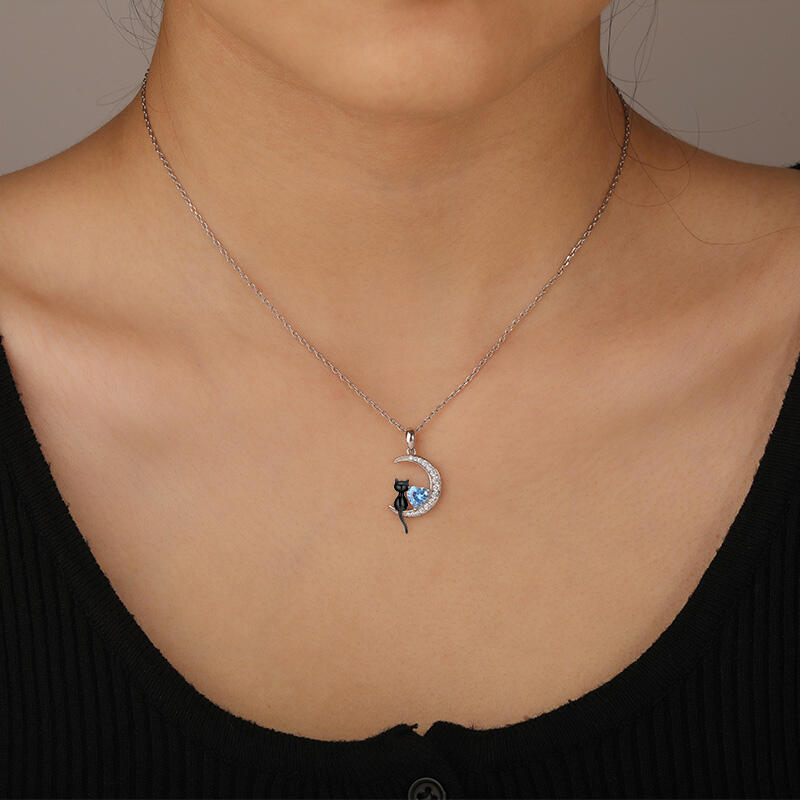 Jeulia Luna Astra Collar con Luna Gato Negro con Piedra de Nacimiento