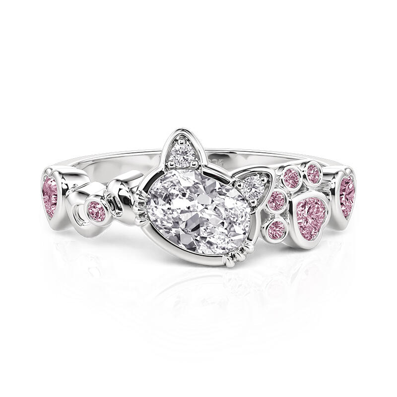 Jeulia Anillo de Gato de Moda con Lazo y Piedras Rosas