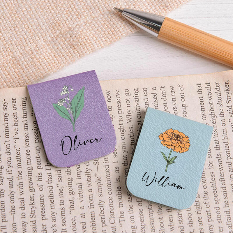 Personalisiertes magnetisches Lesezeichen aus Leder mit Geburtstagsblume ein Geburtstagsgeschenk für Leseliebhaber