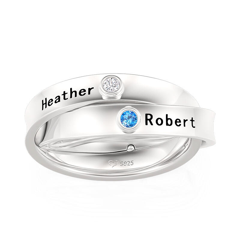Jeulia Custom Birthstone Name Double-Circle Trinity Ring