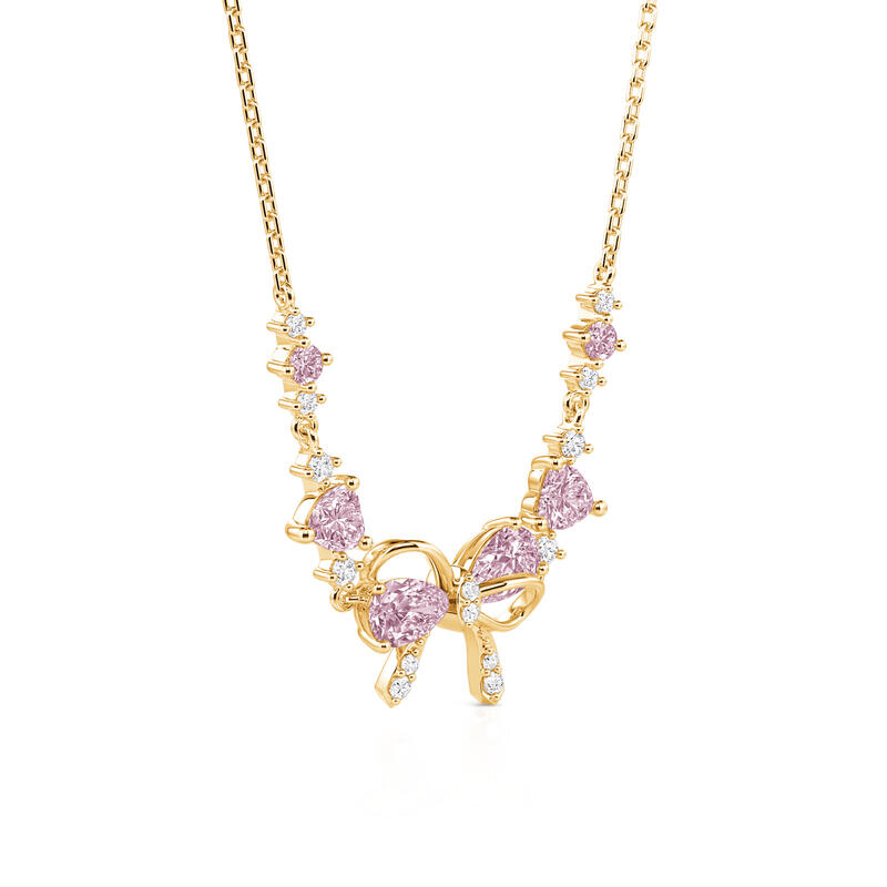 Jeulia Charming Heart Gold Bow Necklace Sterling Silver