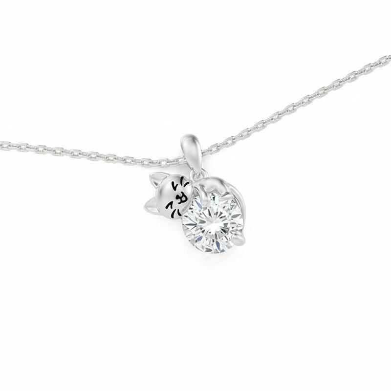 Jeulia Hug Me Sassy Cat Custom Birthstone Necklace