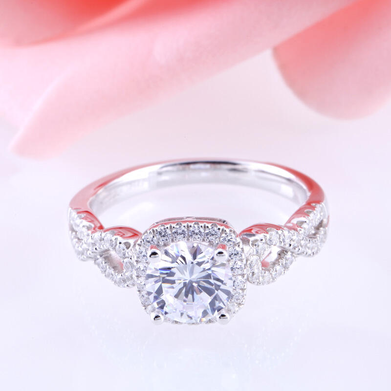 Jeulia Twist Halo Round Cut Sterling Silver Ring