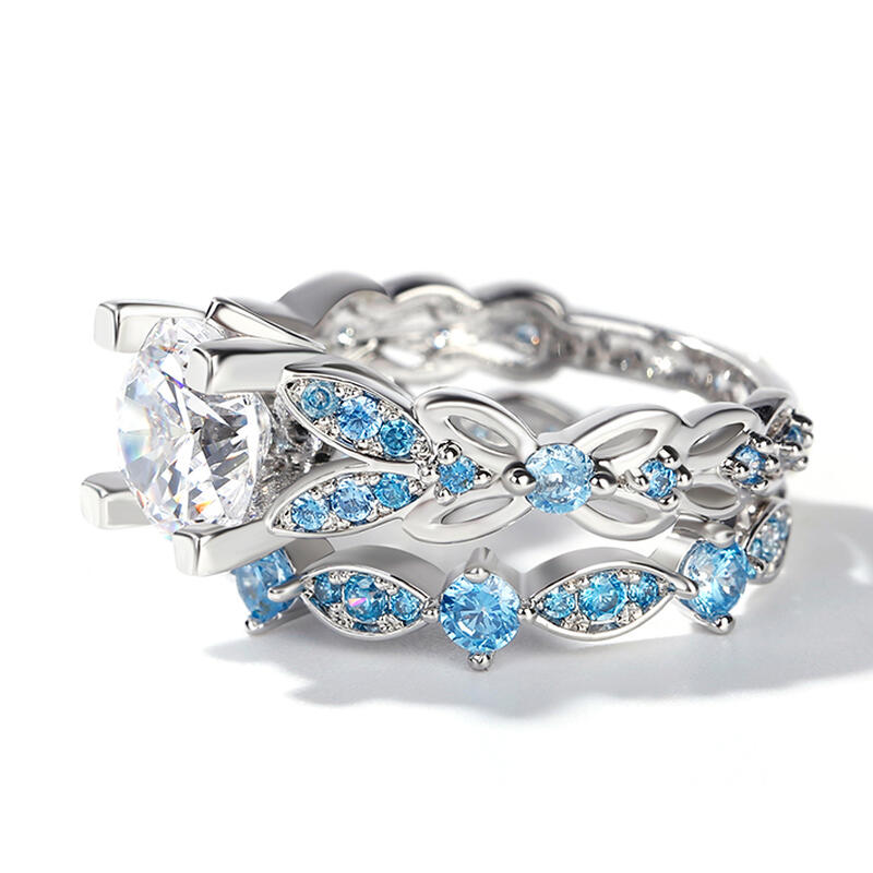 Jeulia Butterfly Round Cut Sterling Silver Ring Set