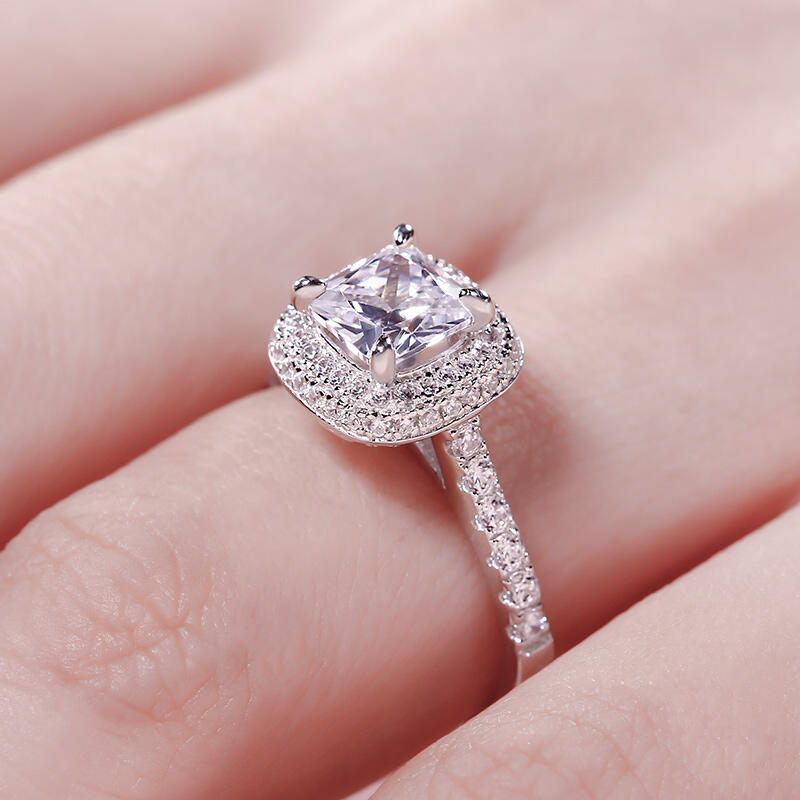 Jeulia Double Halo Cushion Cut Sterling Silver Ring