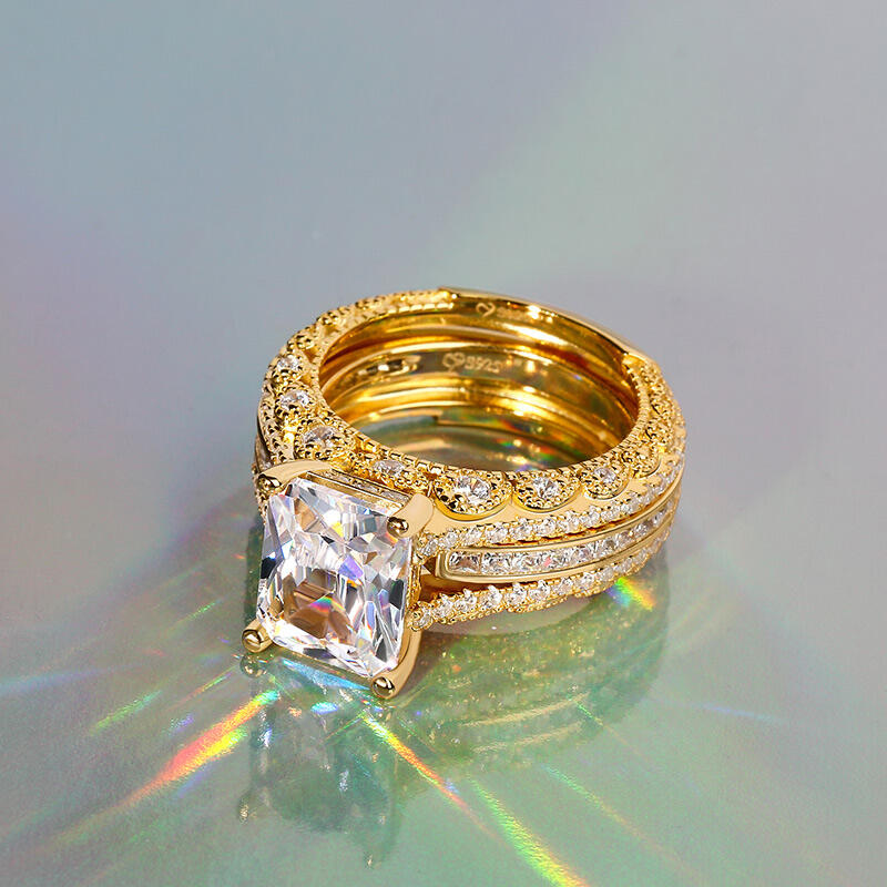 Jeulia utbytbara Radiant Cut Sterling Silver Ring Set