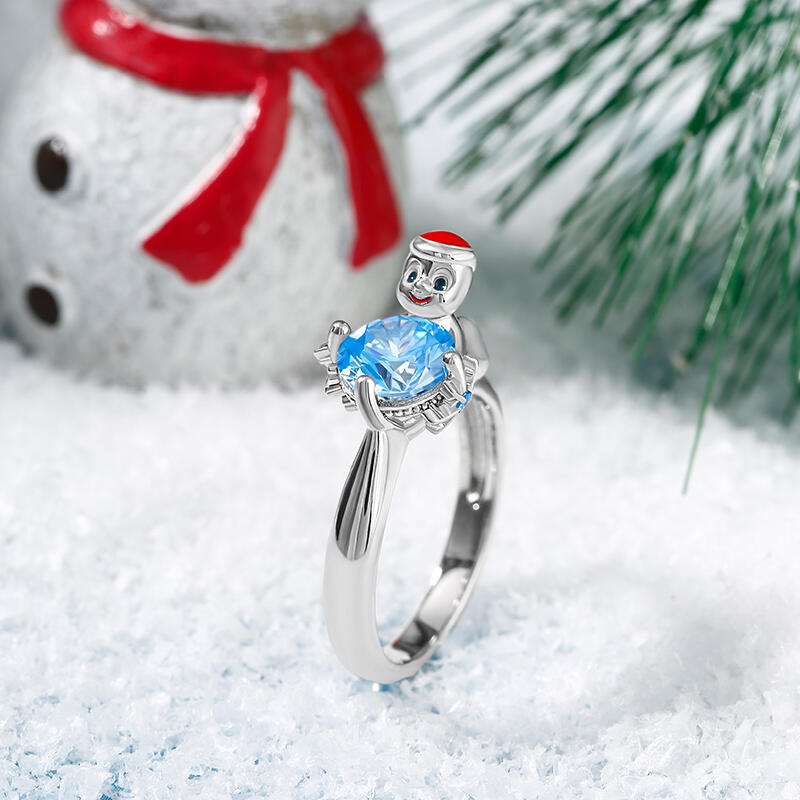 Jeulia Hug Me "Christmas Ghost Elf" Snowflake Round Cut Sterling Silver Ring