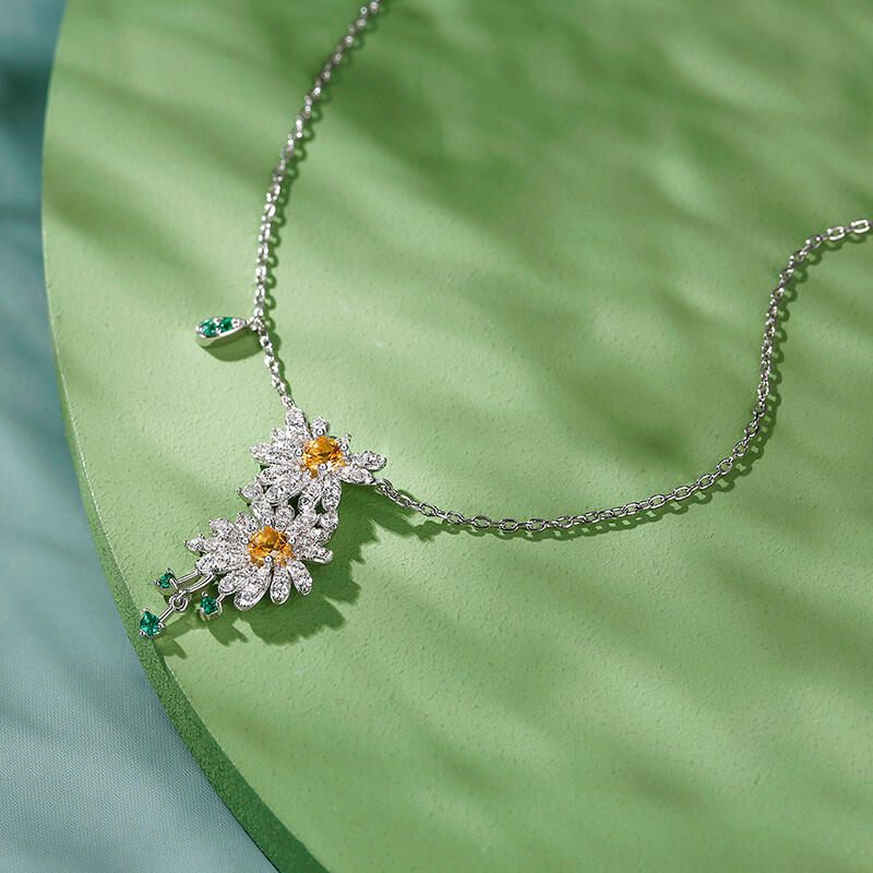 Jeulia Double Daisy Flower Sterling Silver Necklace