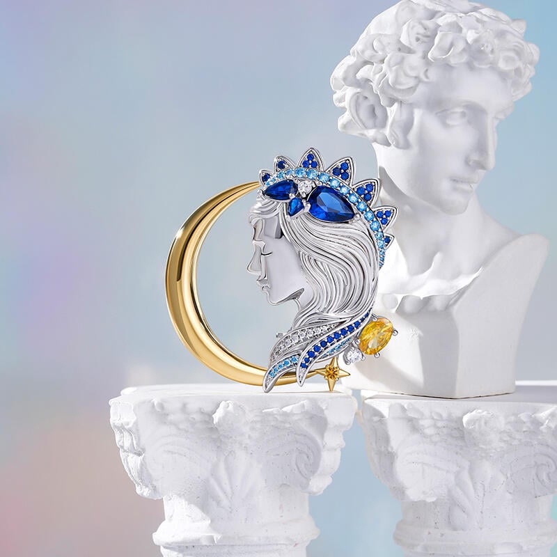 Jeulia Zodiac Sign Virgo with Moon Sterling Silver brooch