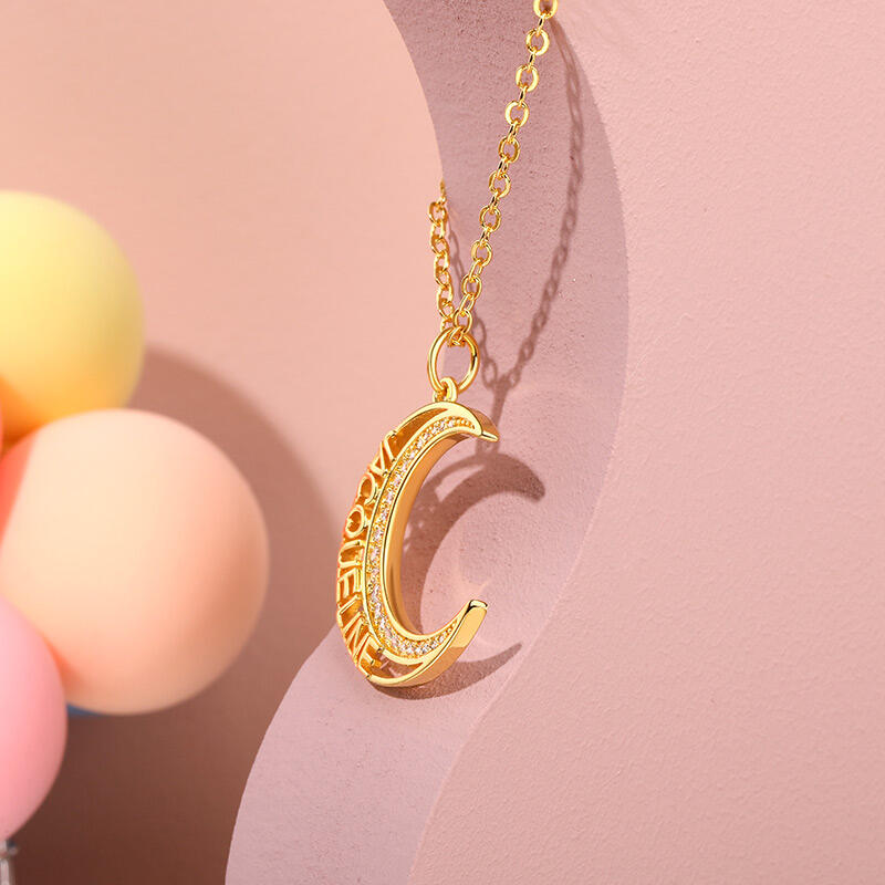 Jeulia Personalized Name Moon Sterling Silver Necklace