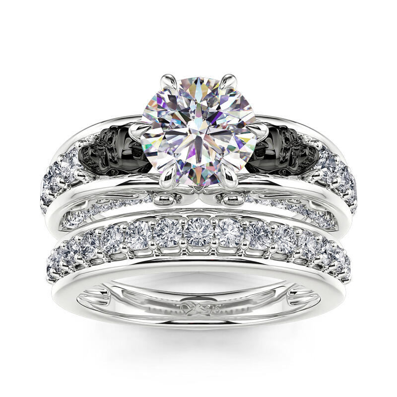 Jeulia Two Tone Round Cut Sterling Silver Skull Ring Set