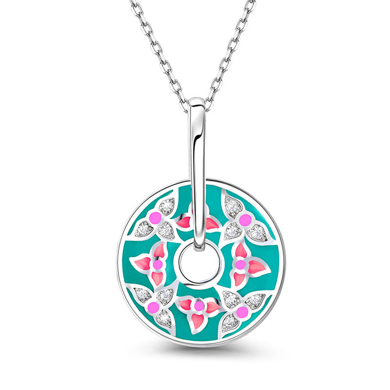 Jeulia "Retro Life" Flower Enamel Sterling Silver Necklace