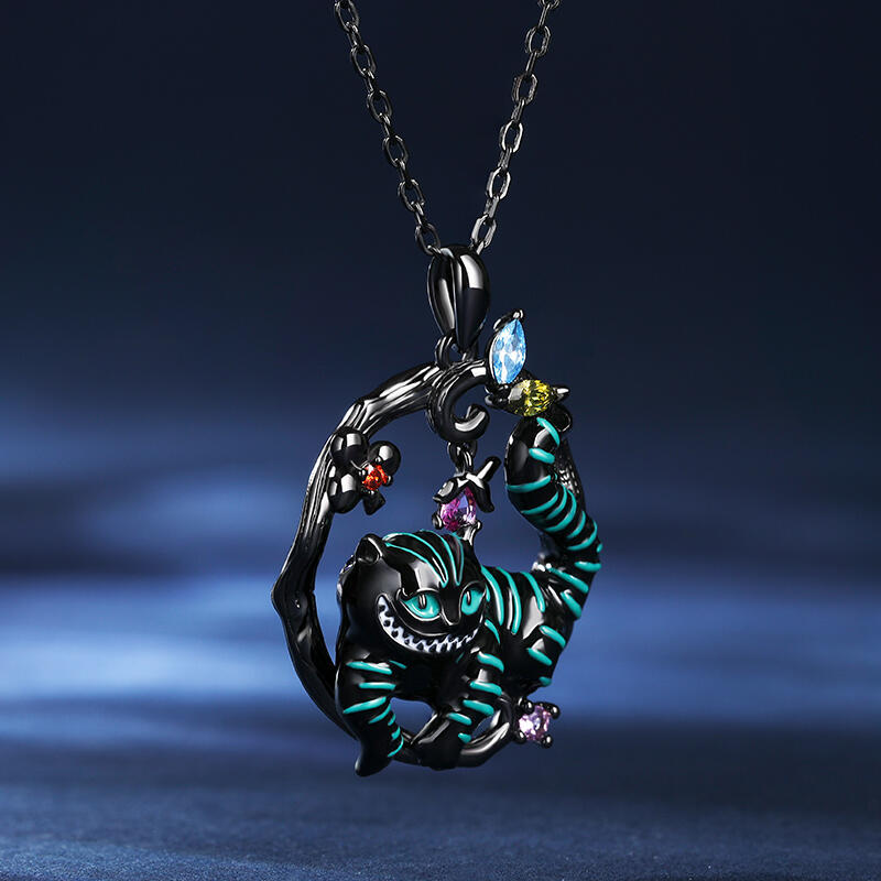 Jeulia "Disappearing Secret" Cat Enamel Sterling Silver Necklace