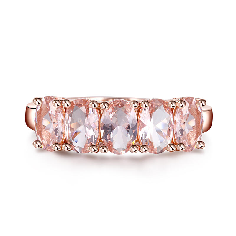 Jeulia Simple Oval Cut Synthetic Morganite Sterling Silver Women's Band