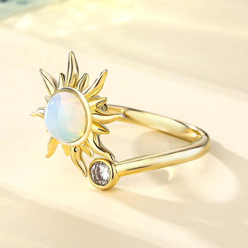 Jeulia "Sunrise Always" Moonstone Sterling Silver Rotating Soothe Open Ring