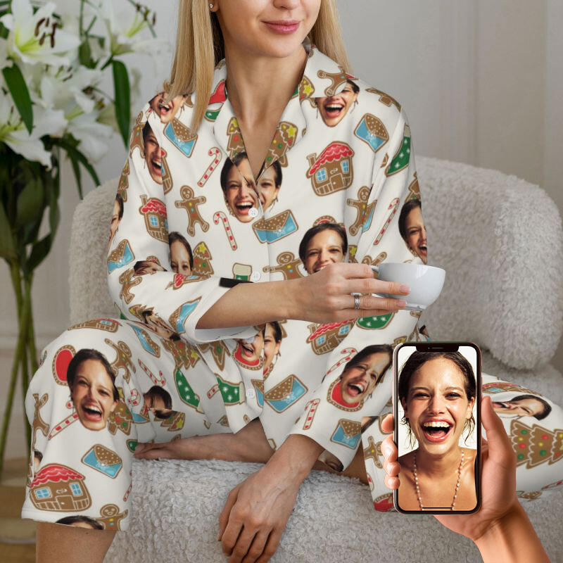Personalisierte Pyjamas Foto Lovely Gingerbread Man Cottage Pattern Design Weihnachtsgeschenk für Sie