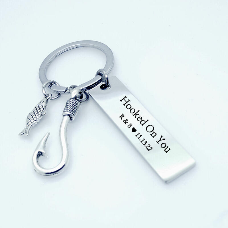 Silly Fish Keychain Personalized Fish Hook Keychain Funny Couple Initial Fisherman Keychain ...