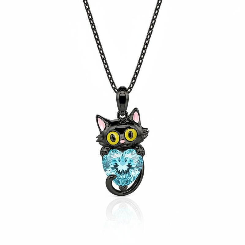 Jeulia Hug Me Custom Birthstone Black Cat Necklace