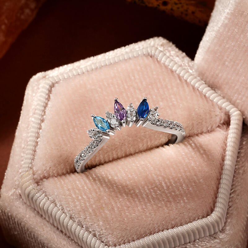 Jeulia Custom V-Shaped Three Marquise Cut Birthstone Ring