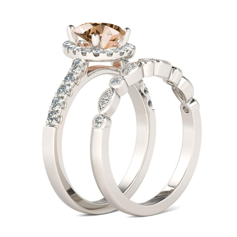 Jeulia Halo Milgrain Pear Cut Sterling Silver Ring Set