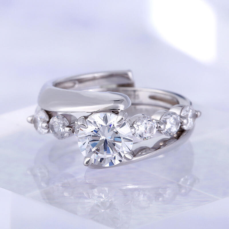 Jeulia Conjunto De Anillos Con Rama De Talla Redonda En Plata De Ley