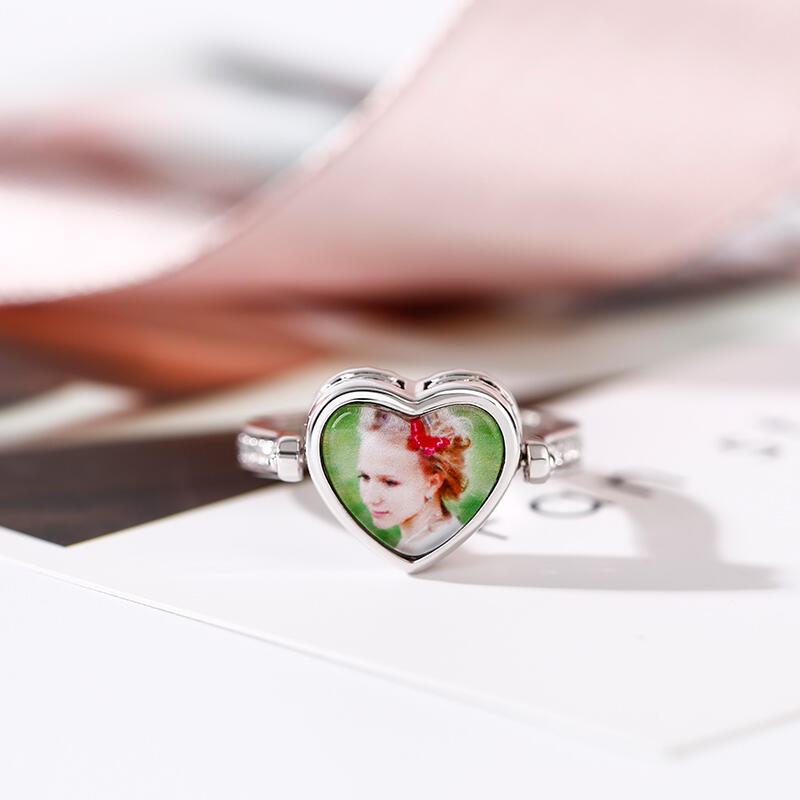 Jeulia "Heart and Infinity" Sterling Silver Personalized Photo Ring (With A Free Chain)