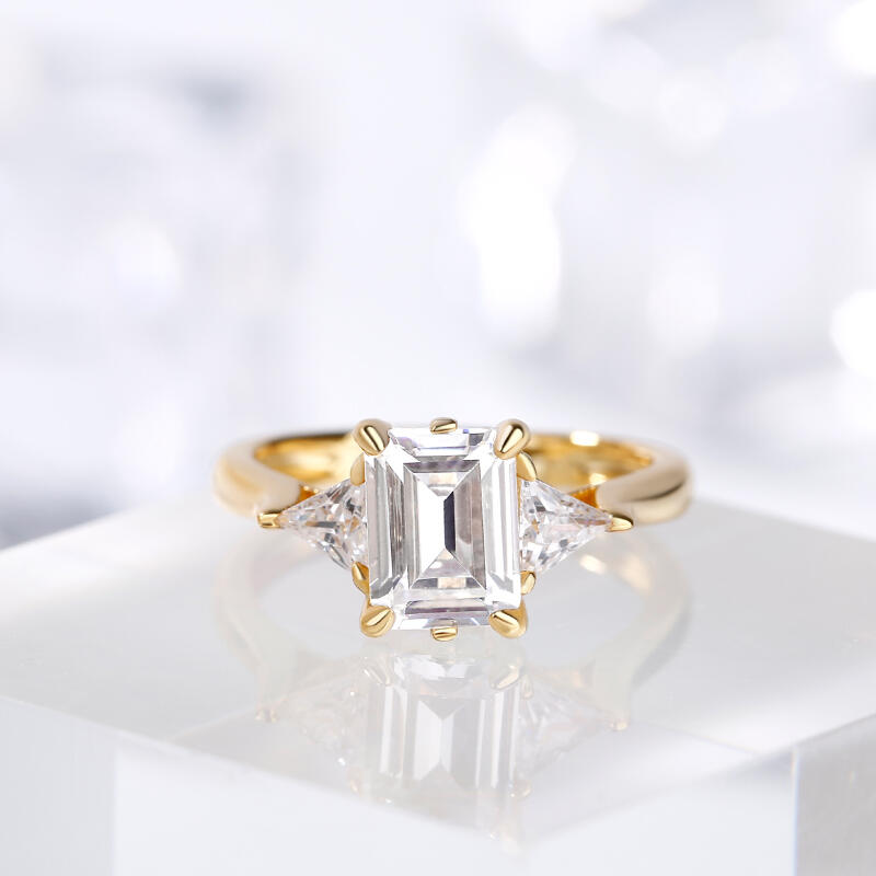 Jeulia Three Stone Emerald Cut Sterling Silver Ring