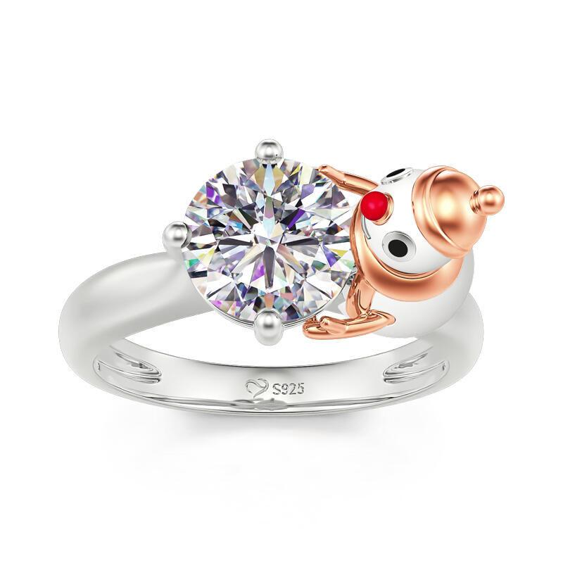 Jeulia Hug Me Anillo del muñeco de nieve de plata de ley con corte redondo