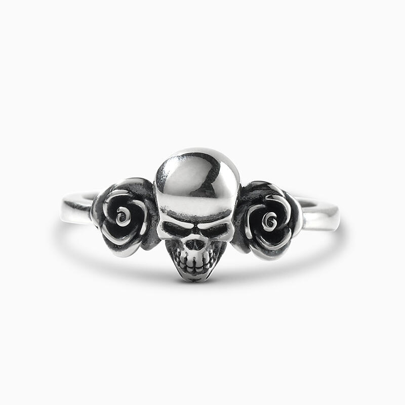 Jeulia "Skull and Roses" Sterling Silver Ring