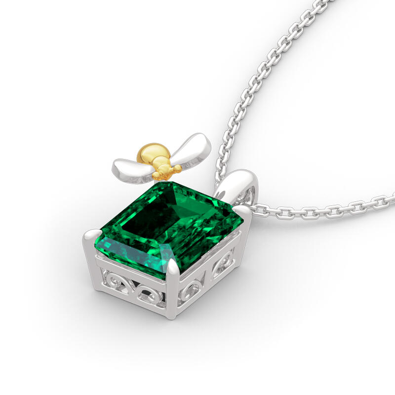 Jeulia "Honey Bee" Emerald Cut Sterling Silver Necklace