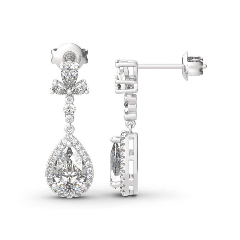 Jeulia Halo Pear Cut Sterling Silver Earrings