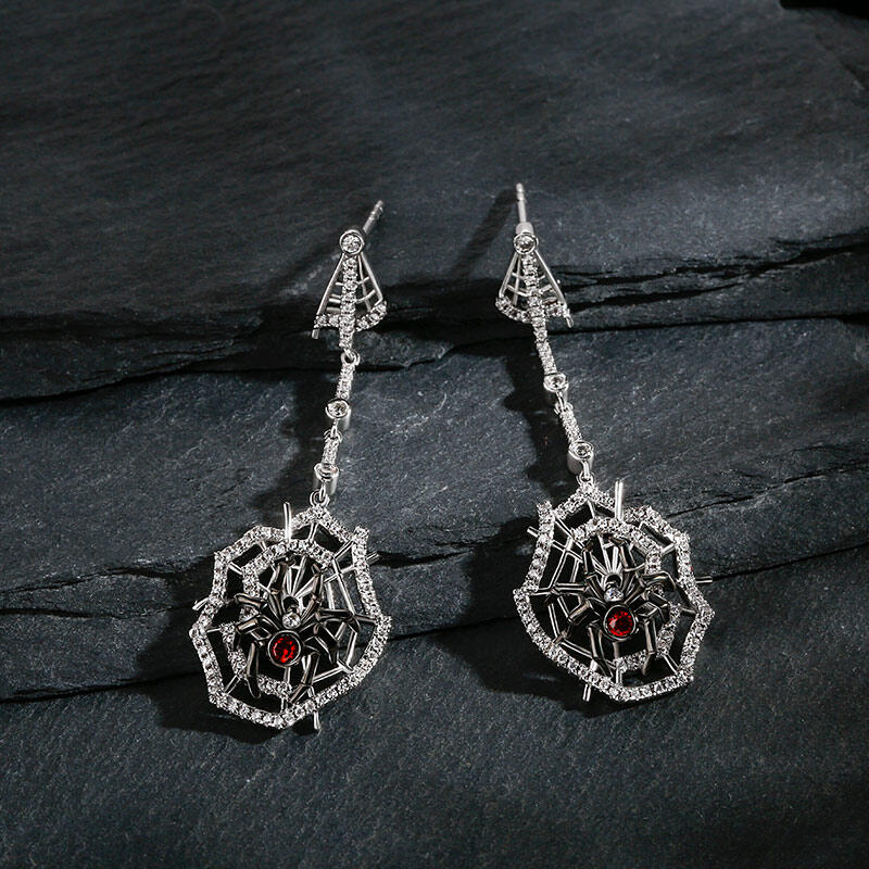 Jeulia "Web of Death" Spider Web Two Tone Sterling Silver Earrings