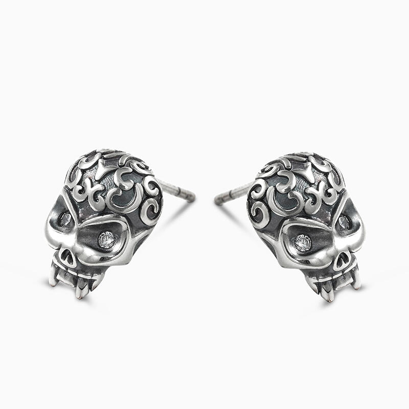 Jeulia "Celtic Culture" Skull Sterling Silver Earrings