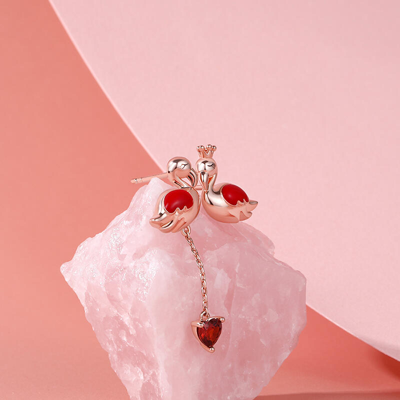 Jeulia Conjunto de joyas con flamenco de plata de ley pendientes y anillo