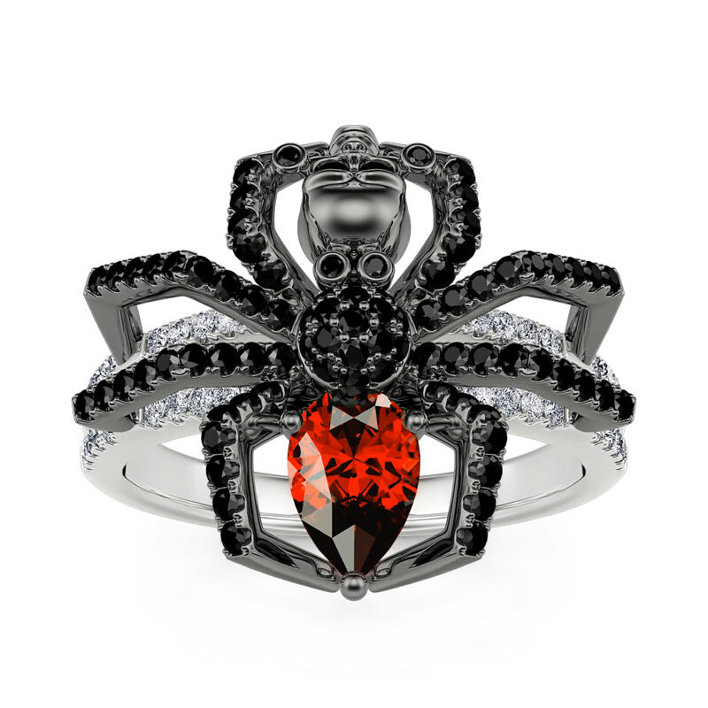 Jeulia "Spider Skull Biker" Pear Cut Sterling Silver Jewelry Set