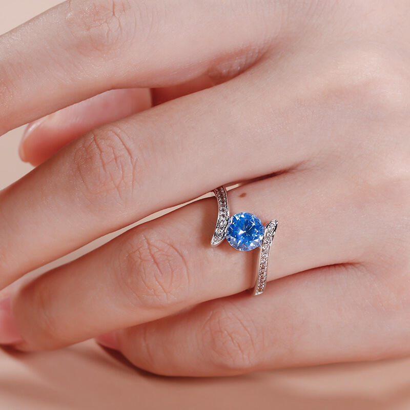 Jeulia Bypass Round Cut Sterling Silver Ring