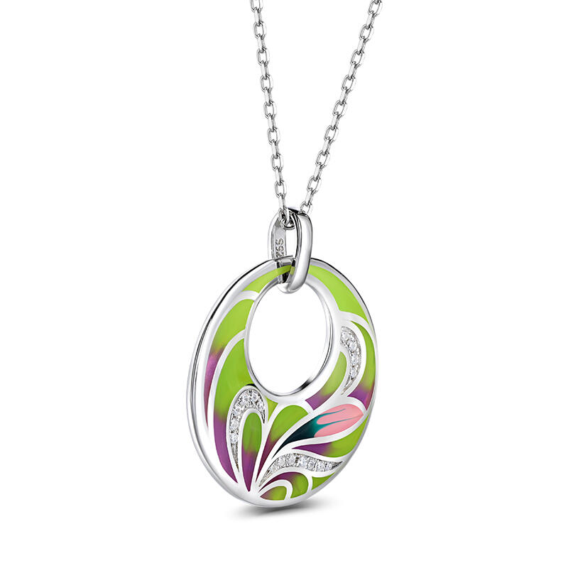 Jeulia "Flowing" Leaf Enamel Sterling Silver Necklace